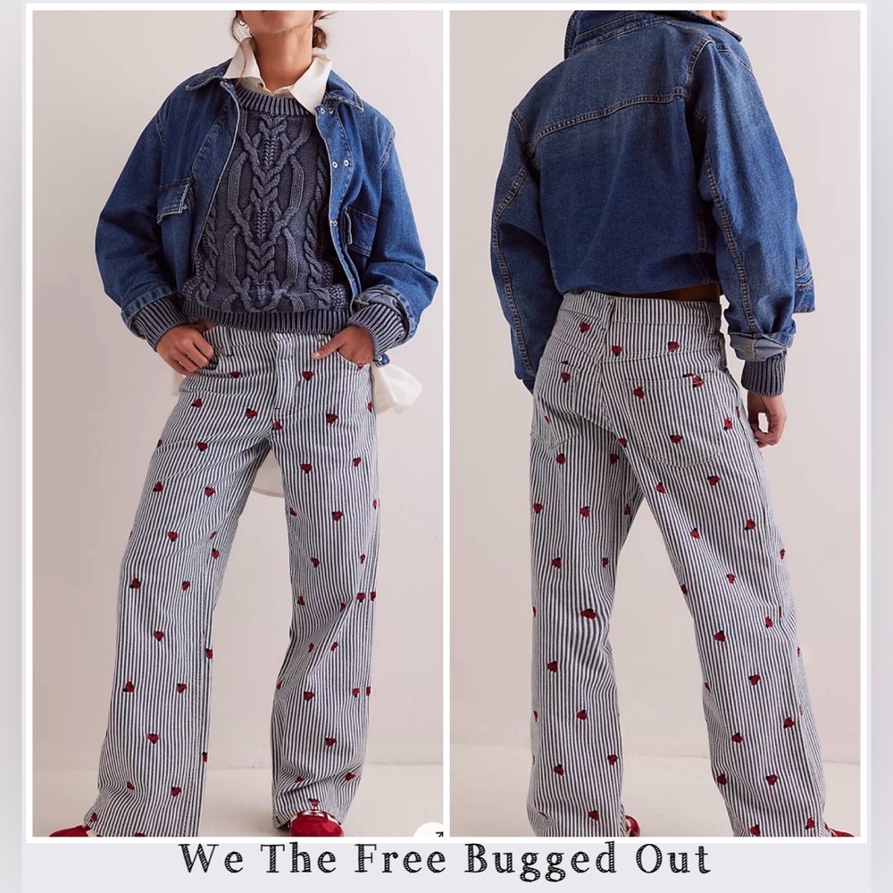 Free People Bugged Out Railroad Stripe Straight Leg Jeans